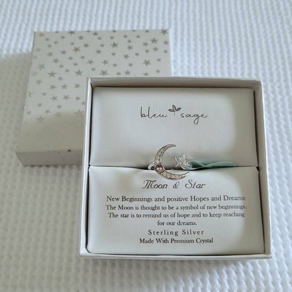 bleu💙 sage Silver🤍 Crescent Moon🌙 and Star⭐ Ring💍 - Picture 1 of 13